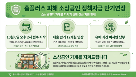 홈플러스 피해 소상공인 정책자금 만기연장 핵심 내용을 정리한 인포그래픽