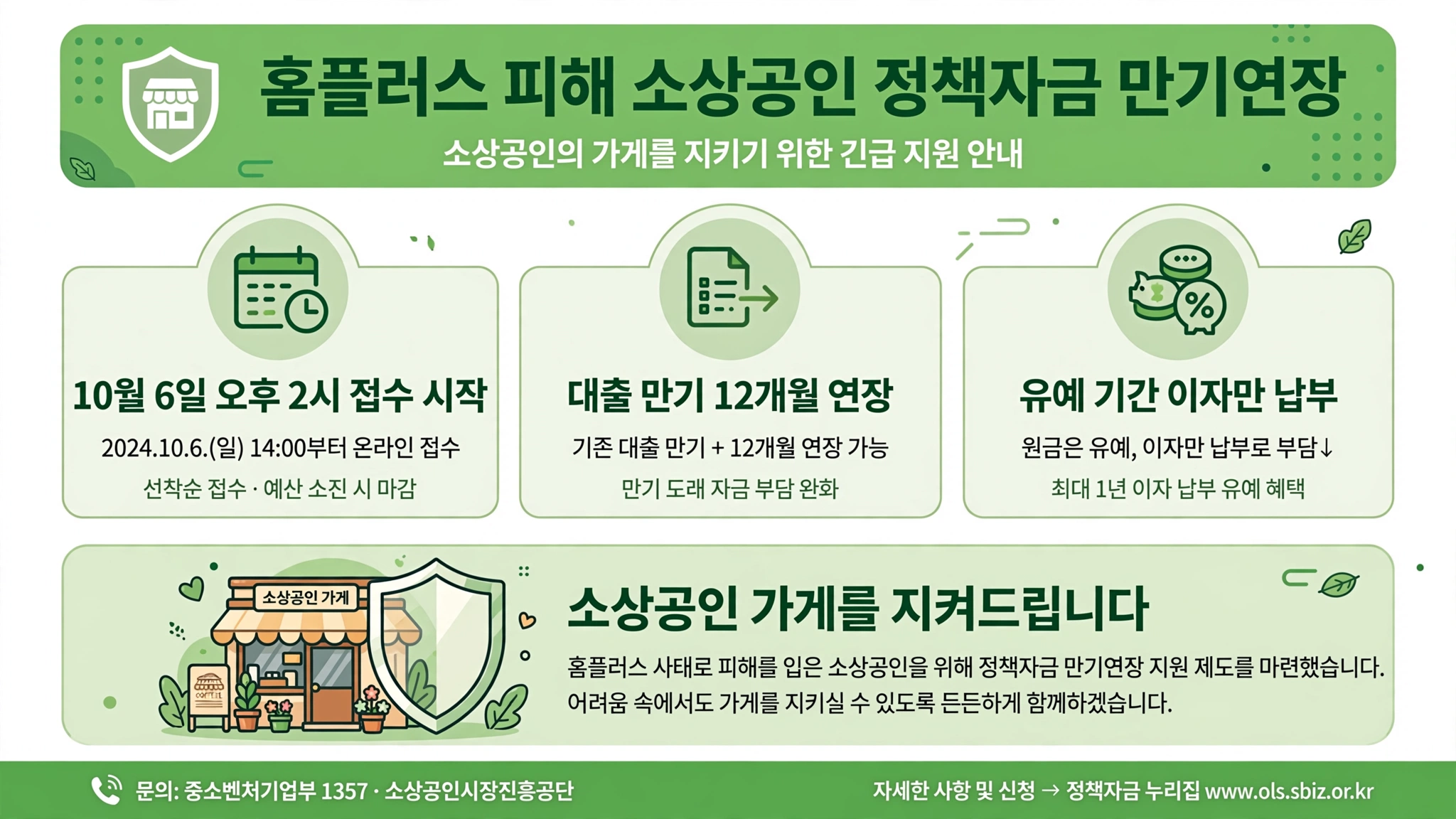 홈플러스 피해 소상공인 정책자금 만기연장 핵심 내용을 정리한 인포그래픽