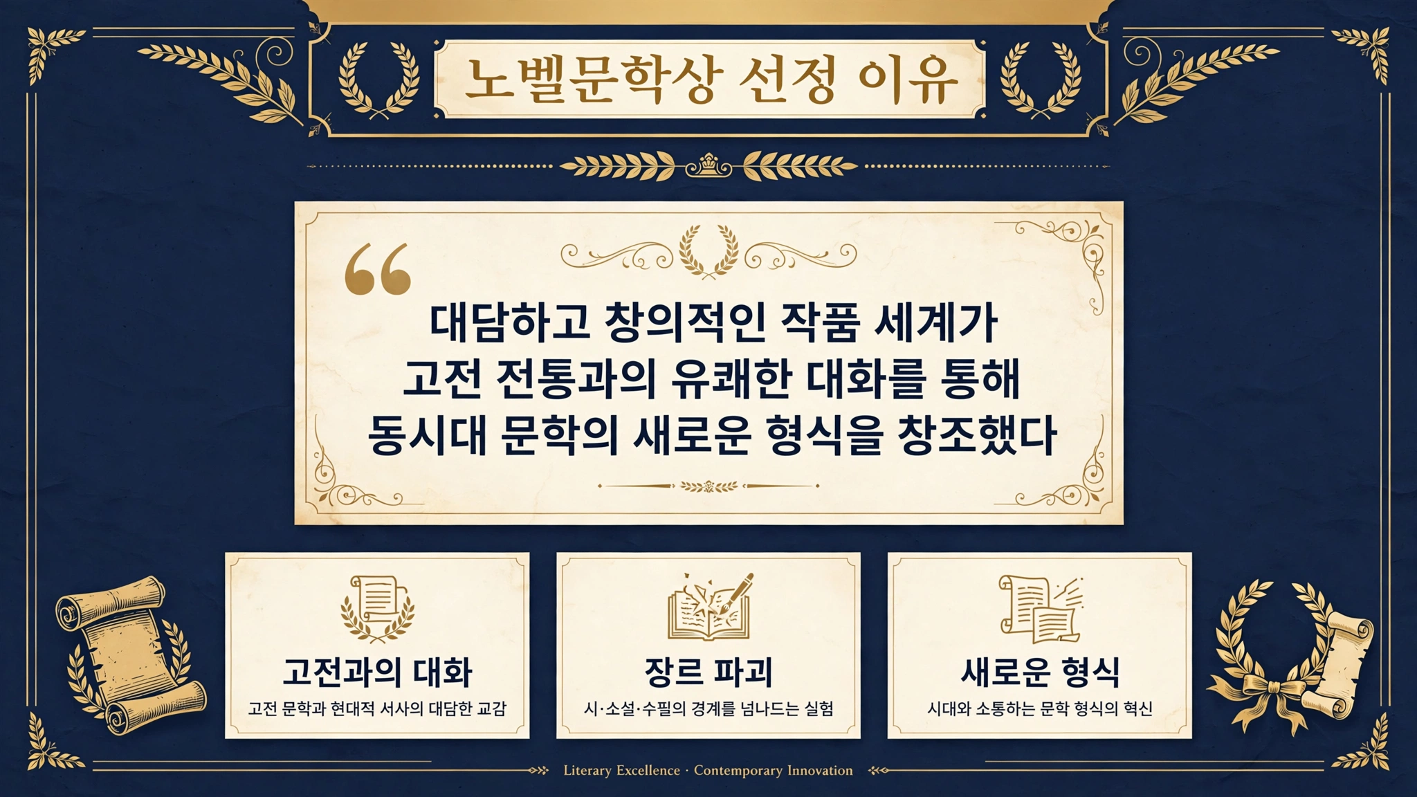 노벨문학상 선정 이유 인포그래픽